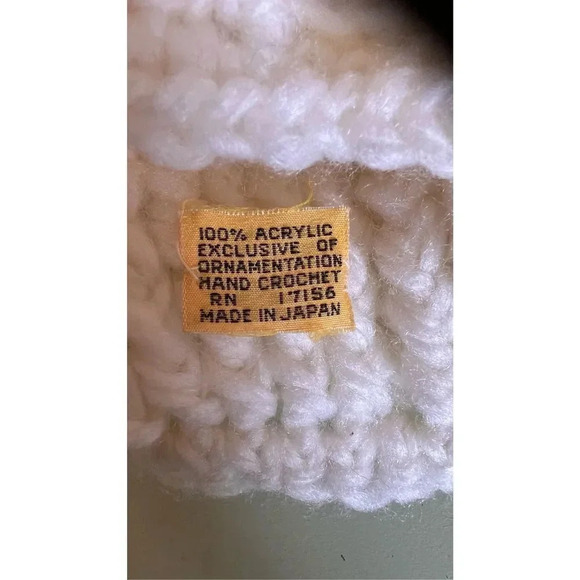VTG Women’ Handmade Ivory Chunky Knit Crochet Beret Hat Pom pom Japan Acrylic - Picture 6 of 7